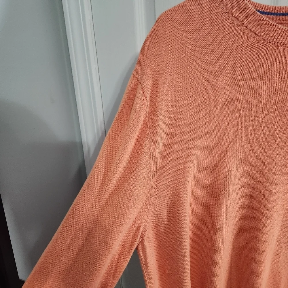 Brooks Brothers 100% supima cotton crew neck knit sweater orange preppy men LG